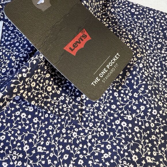 LEVIS Short Sleeve Button Front Shirt Mens Size XXL Cotton Blue White Floral NWT - Picture 3 of 10